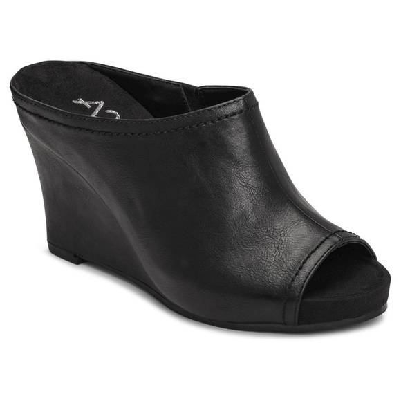 black wedge mule sandals